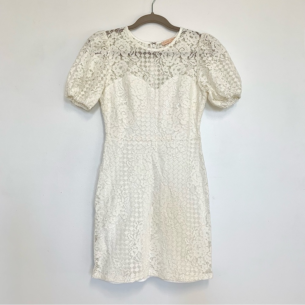 White Lace Puff Sleeve Mini Dress